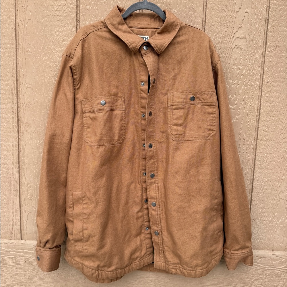 Duluth Trading Co XL Brown Lined Button Shirt Jacket Pockets Men's